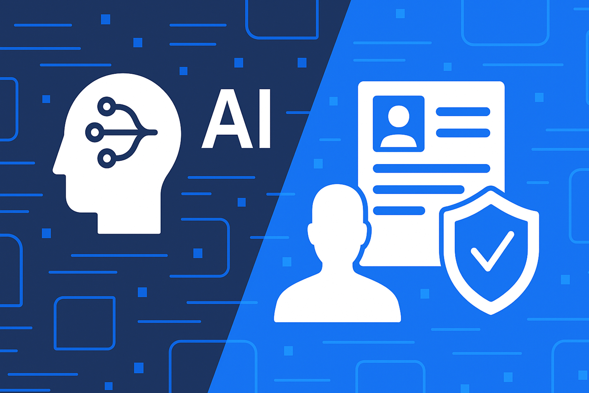 Graphic of a head with connections inside of it with a divider and a person and their credentials and a shield | AI in background screening | Evolution Consulting LLC | OIG Compliance NOW LLC